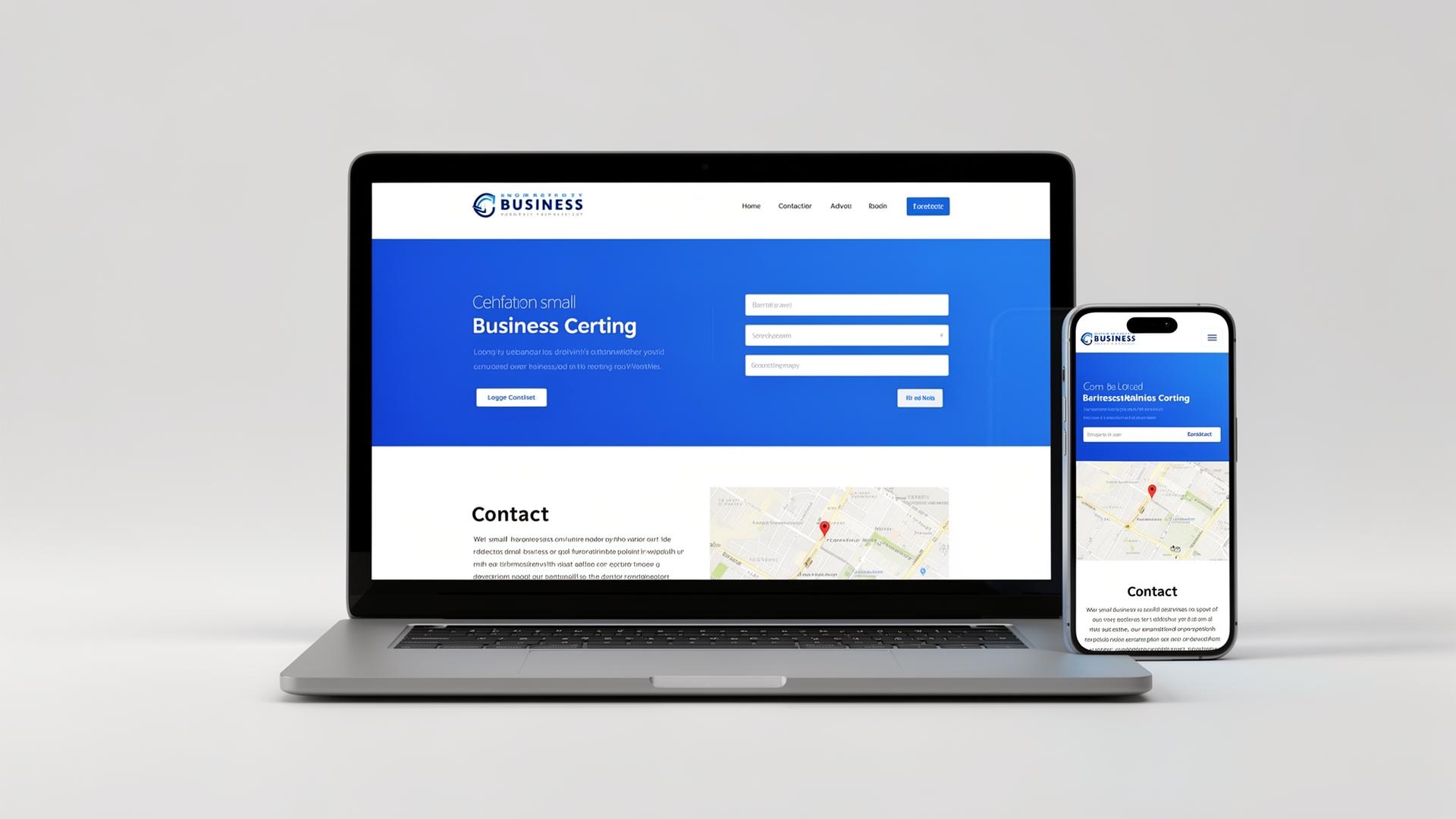 Exempel på AI-skapad hemsida visad på laptop och mobil